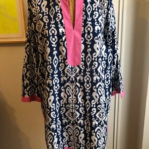 New Malabar Bay Tunic Navy Pink Large Organic Cotton